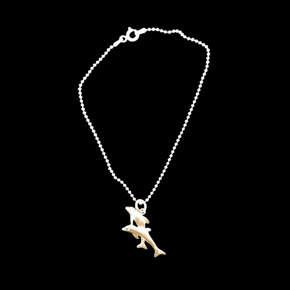 Anklet 925 Sterling Silver Chain and Dolphins Charm - Picture 2 of 2